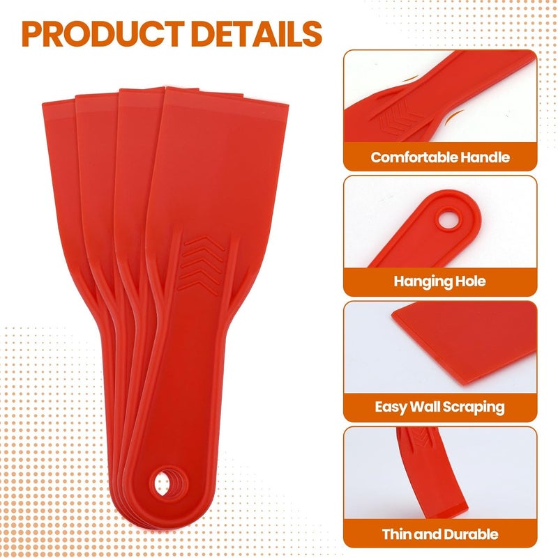 OXDFK 6 PCS Plastic Putty Knife, 2 Inch Black Flexible Putty Knife Scraper, Used for Repairing Walls, Pasting Plaster, Scraping Putty Plastic Putty Knife Scraper (Red) - Image 3